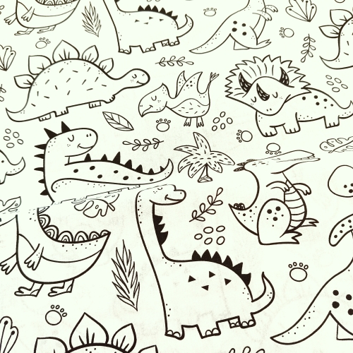 Baumwollstoff - Dinos - schwarz - weiss