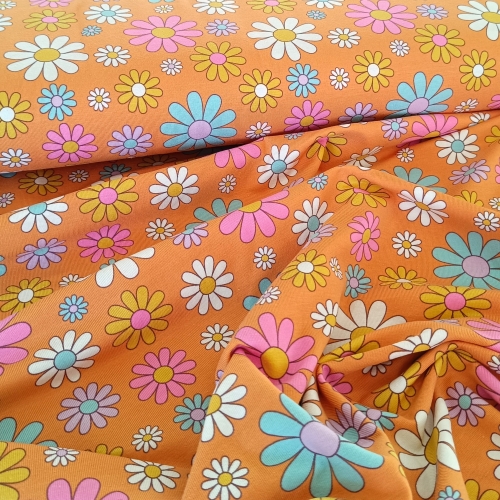 Jersey - Blumen - orange - bunt