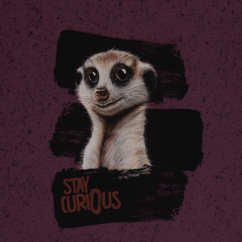 French Terry Panel - Stay Curious - Erdmännchen - by Thorsten Berger - pflaume