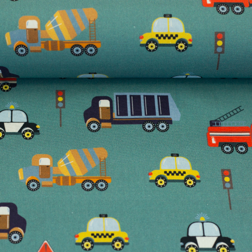 Baumwollstoff - Bill - Fahzeuge - petrol