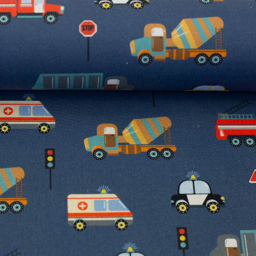 Baumwollstoff - Bill - Fahrzeuge - jeansblau