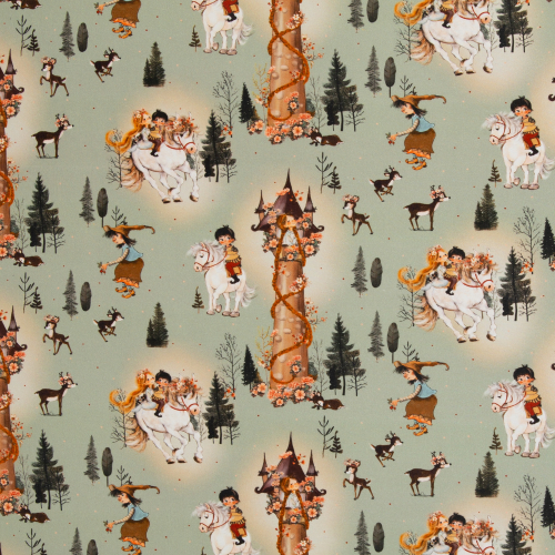Baumwollstoff - Fairytale - goldenes Haar - mint