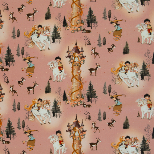 Baumwollstoff - Fairytale - goldenes Haar - rosa