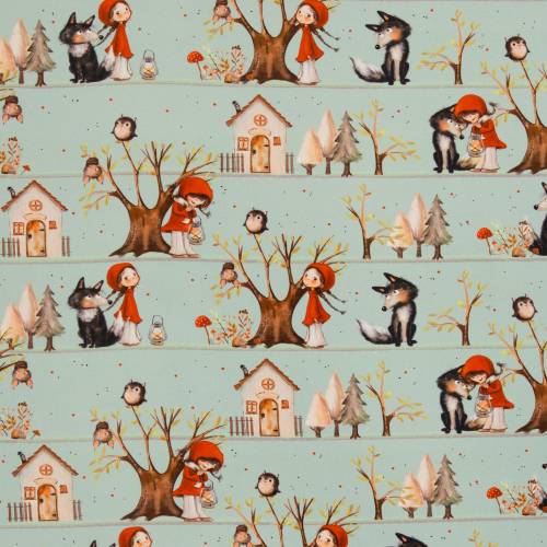 Baumwollstoff - Fairytale - rote Kappe - hellblau