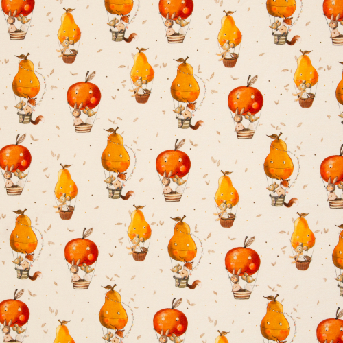 French Terry - little Fox & Friends - apple ballon - natur