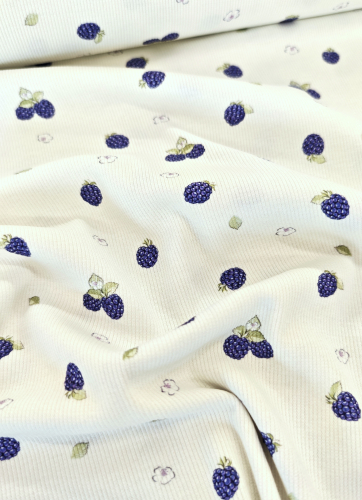 Rippjersey - Brombeeren - weiss