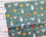 Baumwollstoff - karo - Tiere - petrol