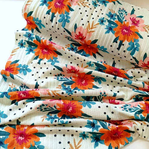 Struktur Jersey - Valencia - Blumen - Punkte - natur