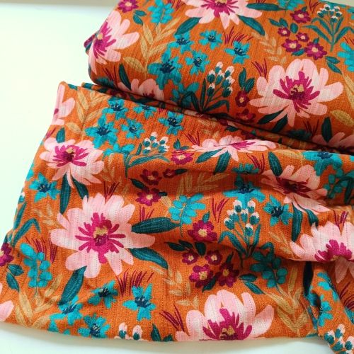 Struktur Jersey - Valencia - Blumen - ocker