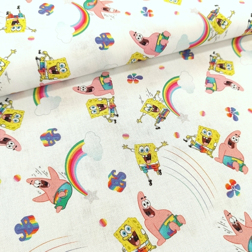Baumwollstoff - Spongebob - weiss