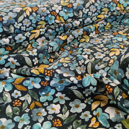 Jersey - bunte Blumen - blau