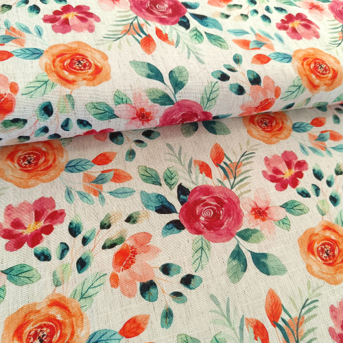 Viskose - Leinen - Rosen - bunt