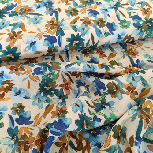 Viskose - Webware - kleine Blumen - blau - braun