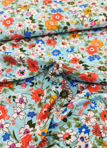 Jersey - Streublümchen - Blumen - bunt - hellblau