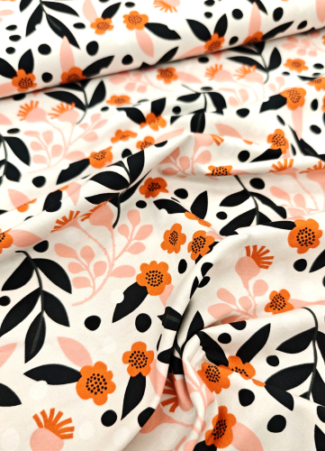 Jersey - Blumen - weiss - orange