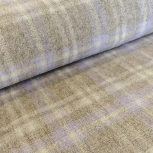 Woll- Mantelstoff Karo - wollweiss/lavendel/taupe