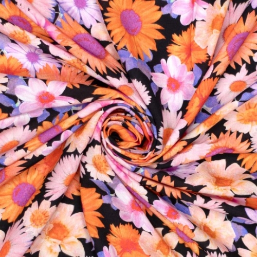 Viskose - Ecovero - Blumen - orange - rosa