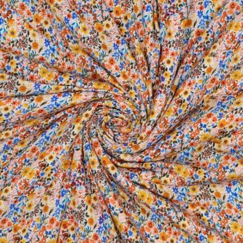 Viskose - Webware - kleine Blümchen - gelb - orange - blau