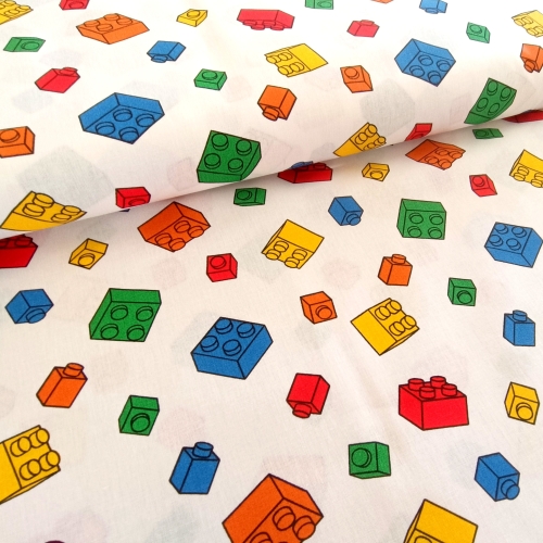 Baumwollstoff - weiss - bunt - Klemmbausteine
