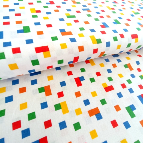 Baumwollstoff - weiss - bunt - Vierecke