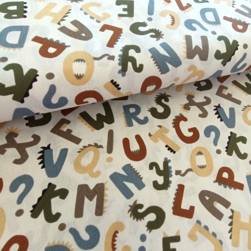 Baumwollstoff - weiss - bunt - Buchstaben