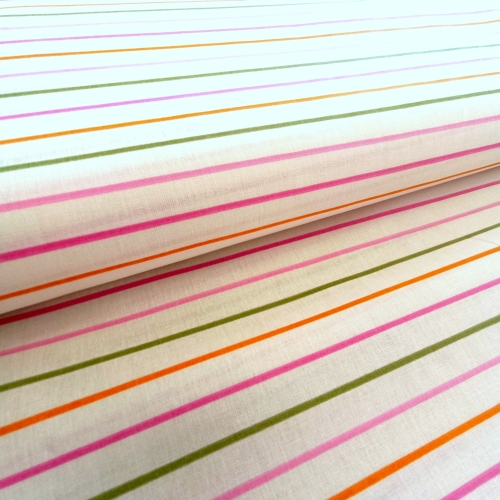 Baumwollstoff - weiss - bunte Streifen