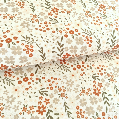 Baumwollstoff - Lilly - Blümchen - braun - natur